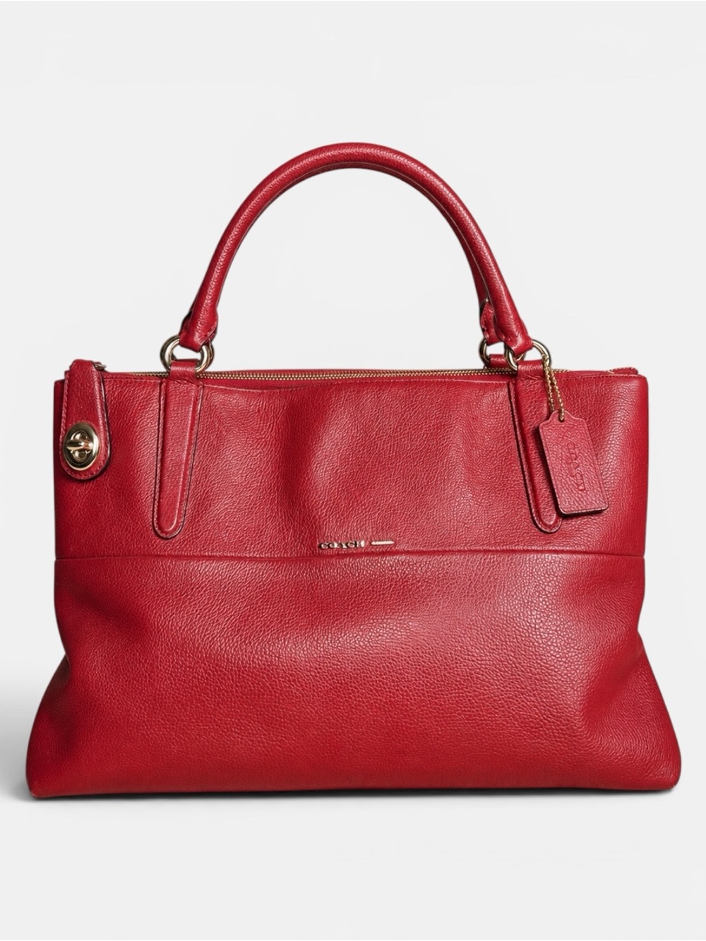 Coach Borough Red Pebbled Leather Carryall Satchel Tote Bag Rouge Large Turnlock - Picture 1 of 13